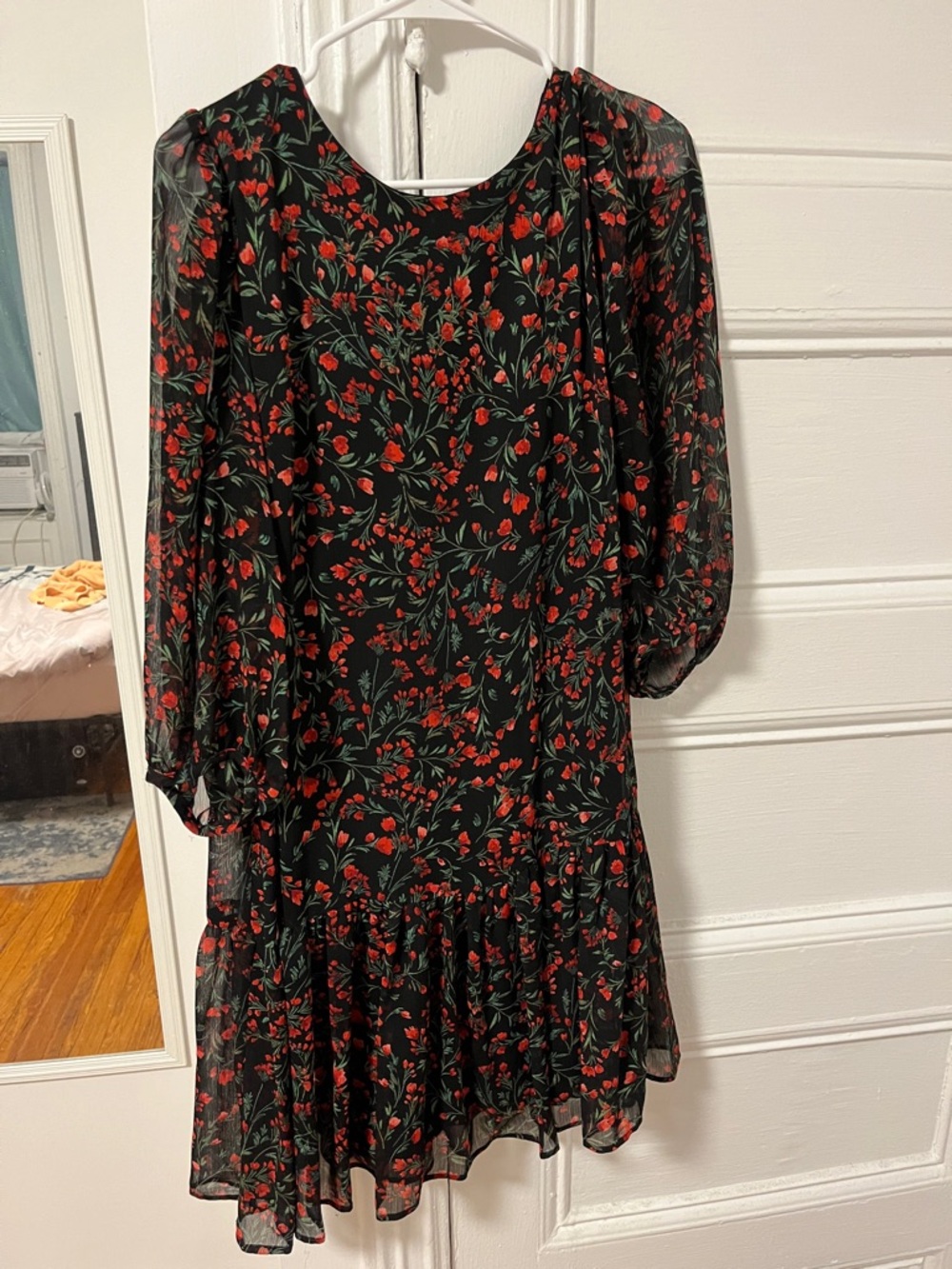 Floral Calvin Klein Black & Red Chiffon Dress